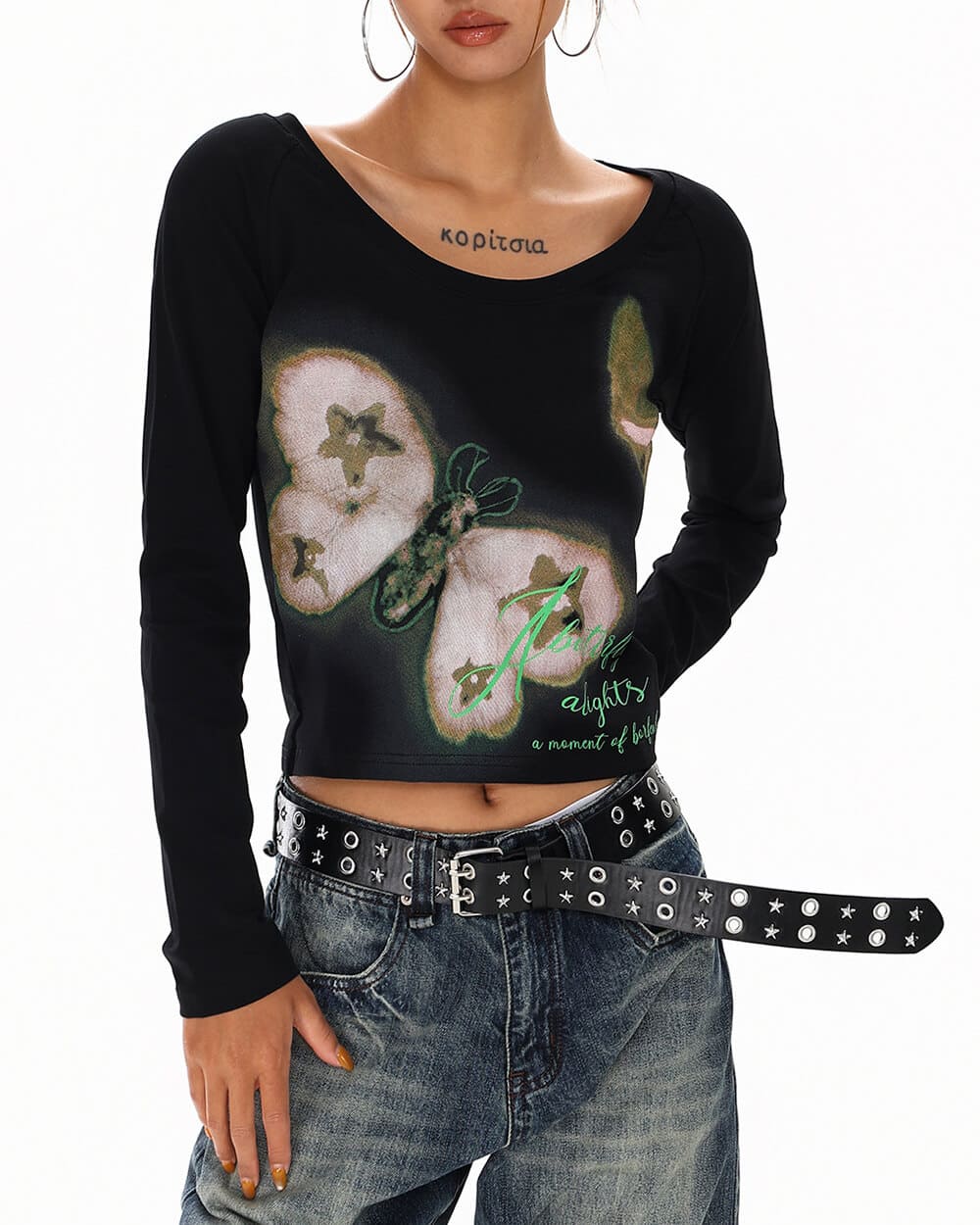 VILZSTUDIOS Chic butterfly graphic long sleeve top from VILZSTUDIOS