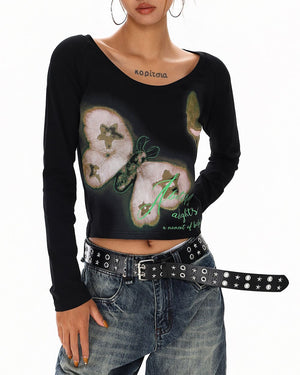 VILZSTUDIOS Chic butterfly graphic long sleeve top from VILZSTUDIOS
