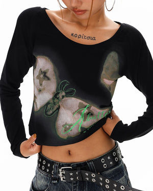 VILZSTUDIOS Chic butterfly graphic long sleeve top from VILZSTUDIOS