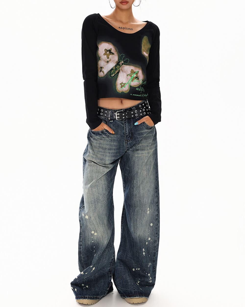 VILZSTUDIOS Chic butterfly graphic long sleeve top from VILZSTUDIOS