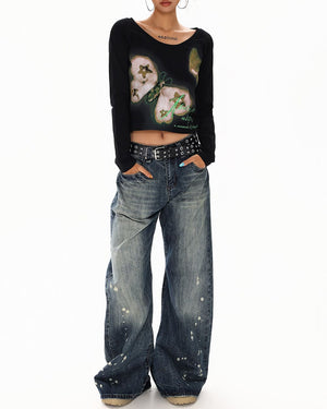 VILZSTUDIOS Chic butterfly graphic long sleeve top from VILZSTUDIOS