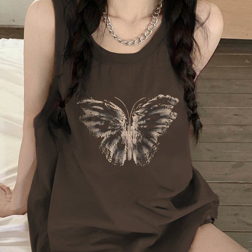 VILZSTUDIOS Chic butterfly graphic sleeveless tee
