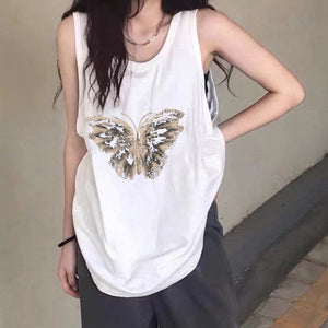 VILZSTUDIOS Chic butterfly graphic sleeveless tee