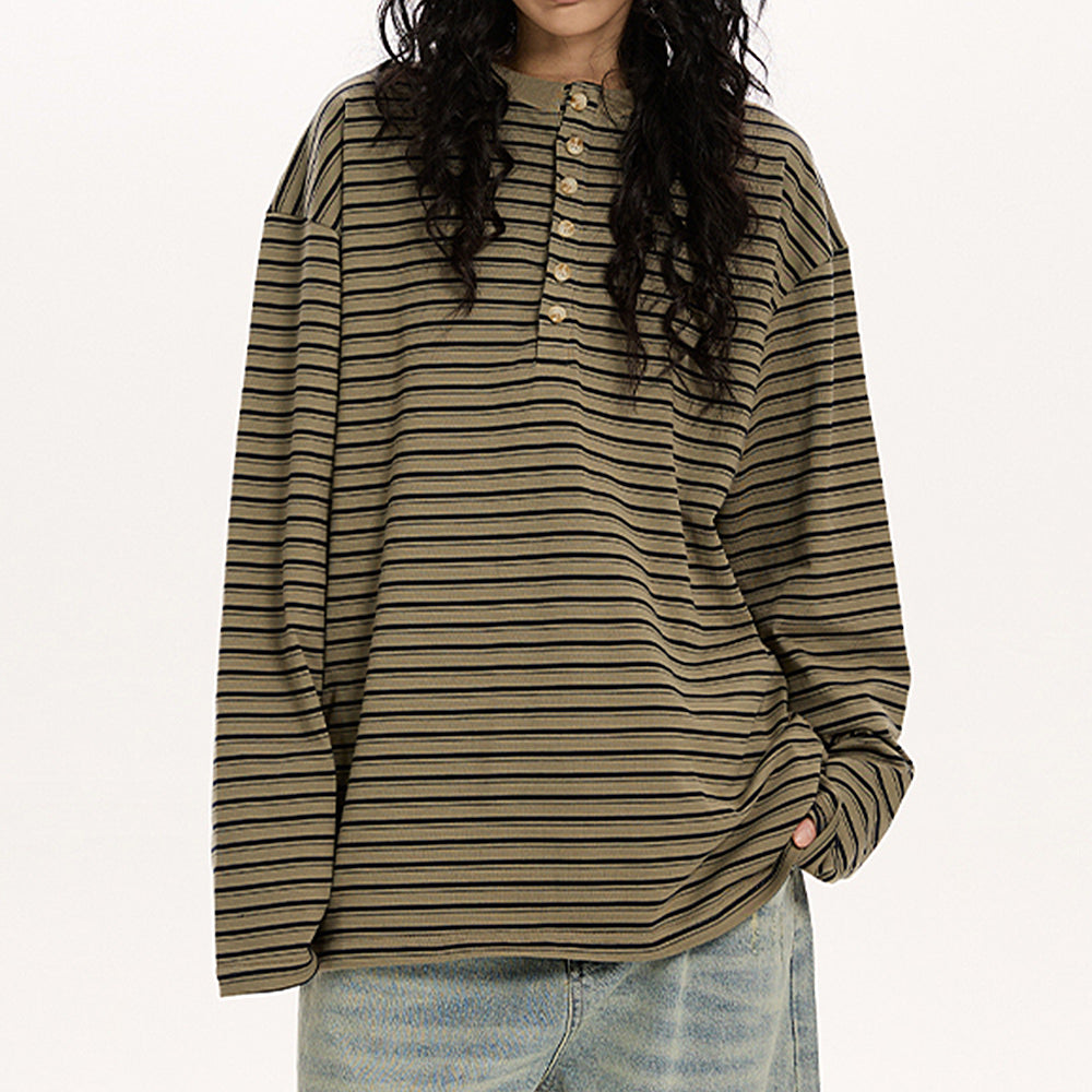 VILZSTUDIOS Stylish long sleeve button-up top with stripes