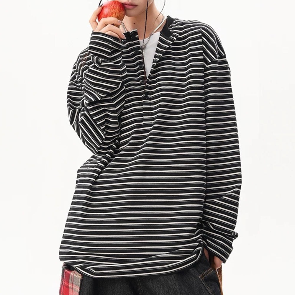 VILZSTUDIOS Stylish long sleeve button-up top with stripes