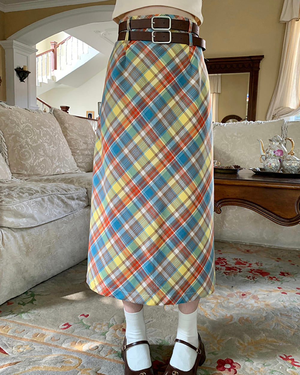 VILZSTUDIOS Colorful plaid maxi skirt for stylish outfits