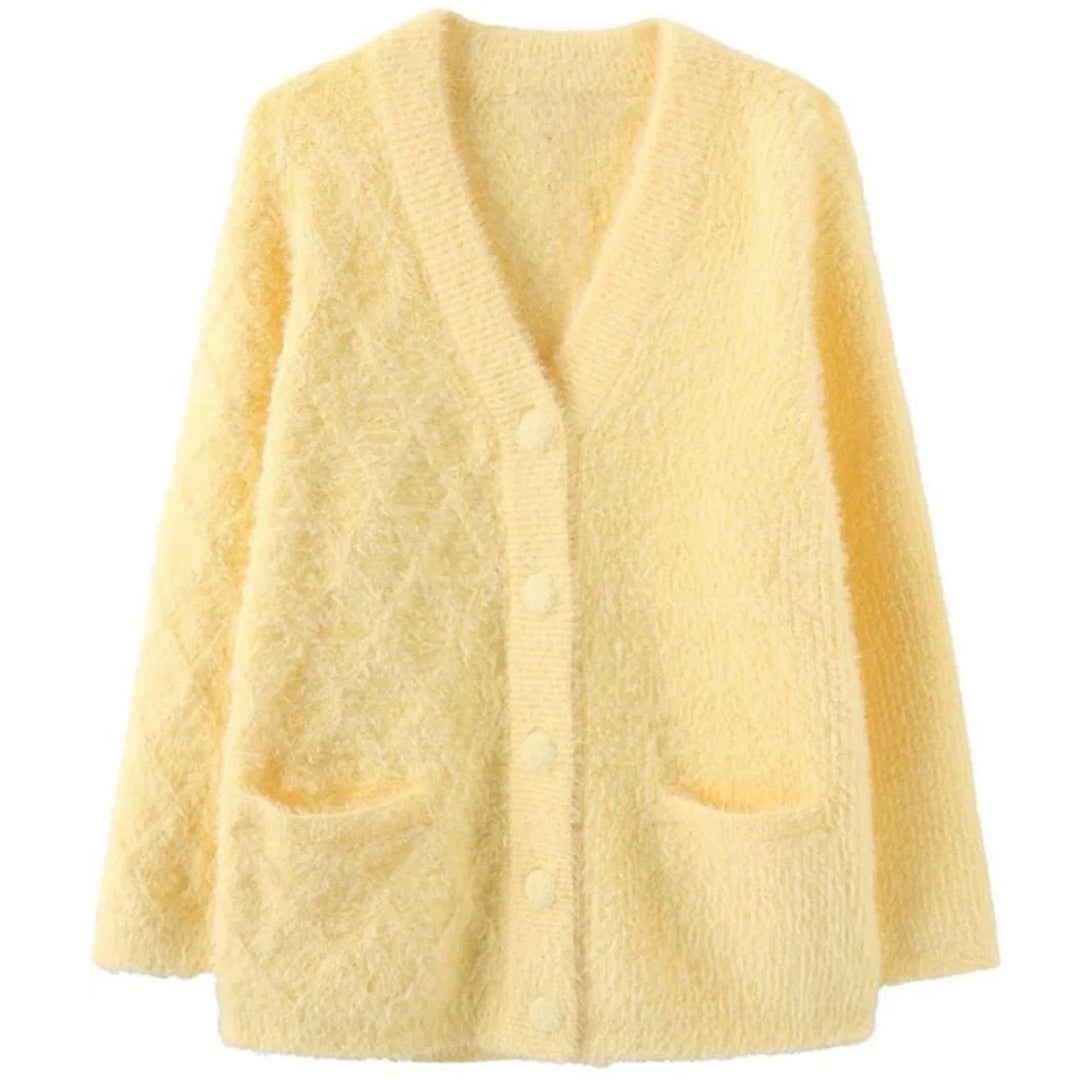 VILZSTUDIOS Fuzzy pastel yellow cardigan for stylish layering