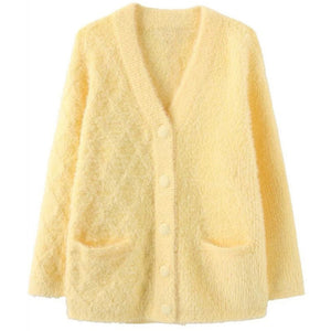 VILZSTUDIOS Fuzzy pastel yellow cardigan for stylish layering