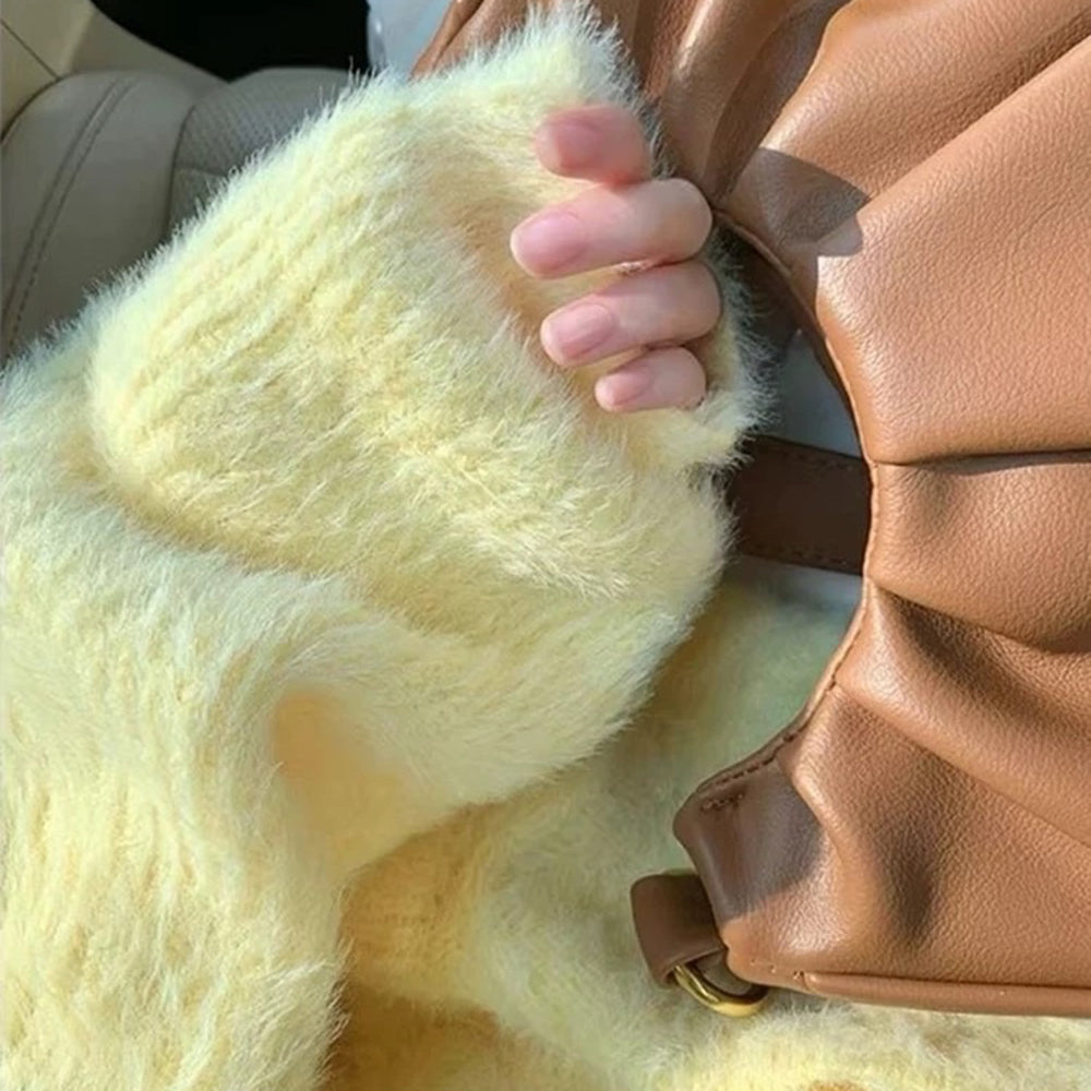 VILZSTUDIOS Fuzzy pastel yellow cardigan for stylish layering