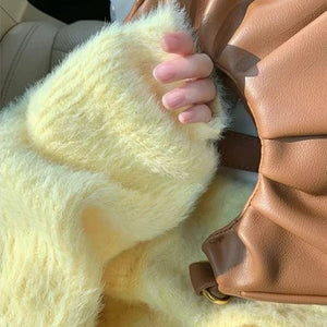 VILZSTUDIOS Fuzzy pastel yellow cardigan for stylish layering