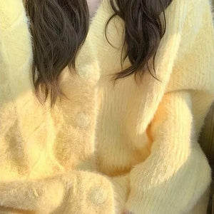 VILZSTUDIOS Fuzzy pastel yellow cardigan for stylish layering