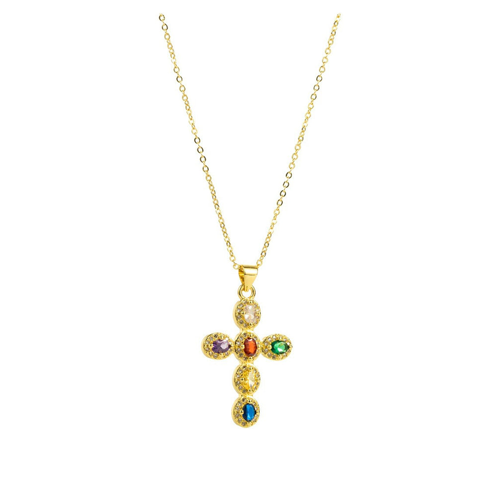 VILZSTUDIOS Chic cross pendant necklace with multicolor gemstones