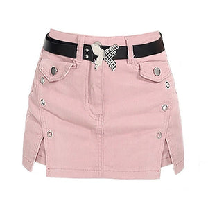 VILZSTUDIOS Chic denim skort with decorative butterfly belt