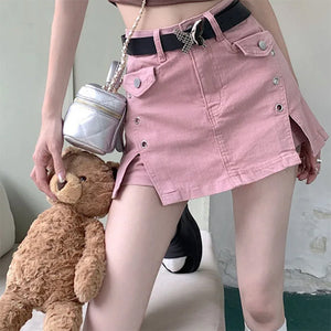 VILZSTUDIOS Chic denim skort with decorative butterfly belt