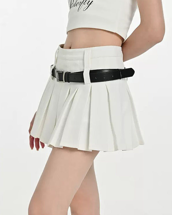 VILZSTUDIOS Stylish pleated mini skirt with dual-belt loops