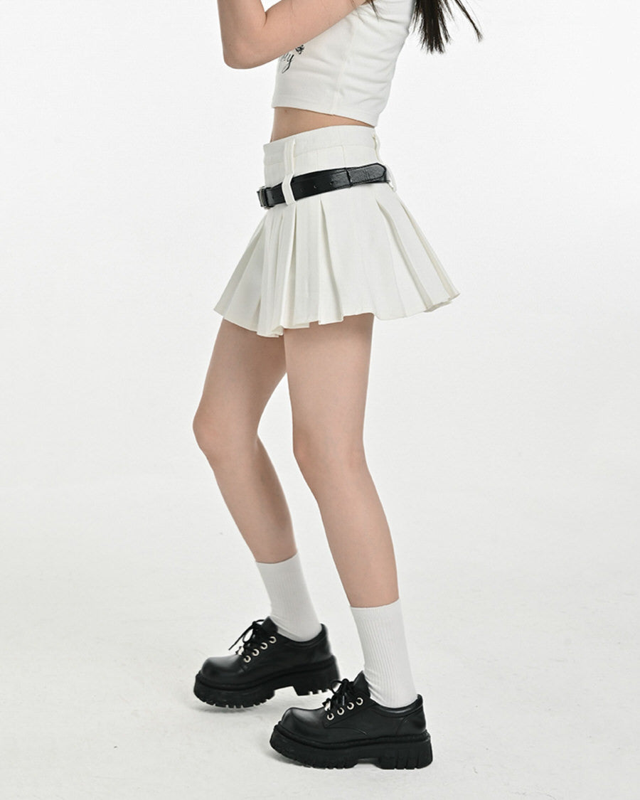 VILZSTUDIOS Stylish pleated mini skirt with dual-belt loops