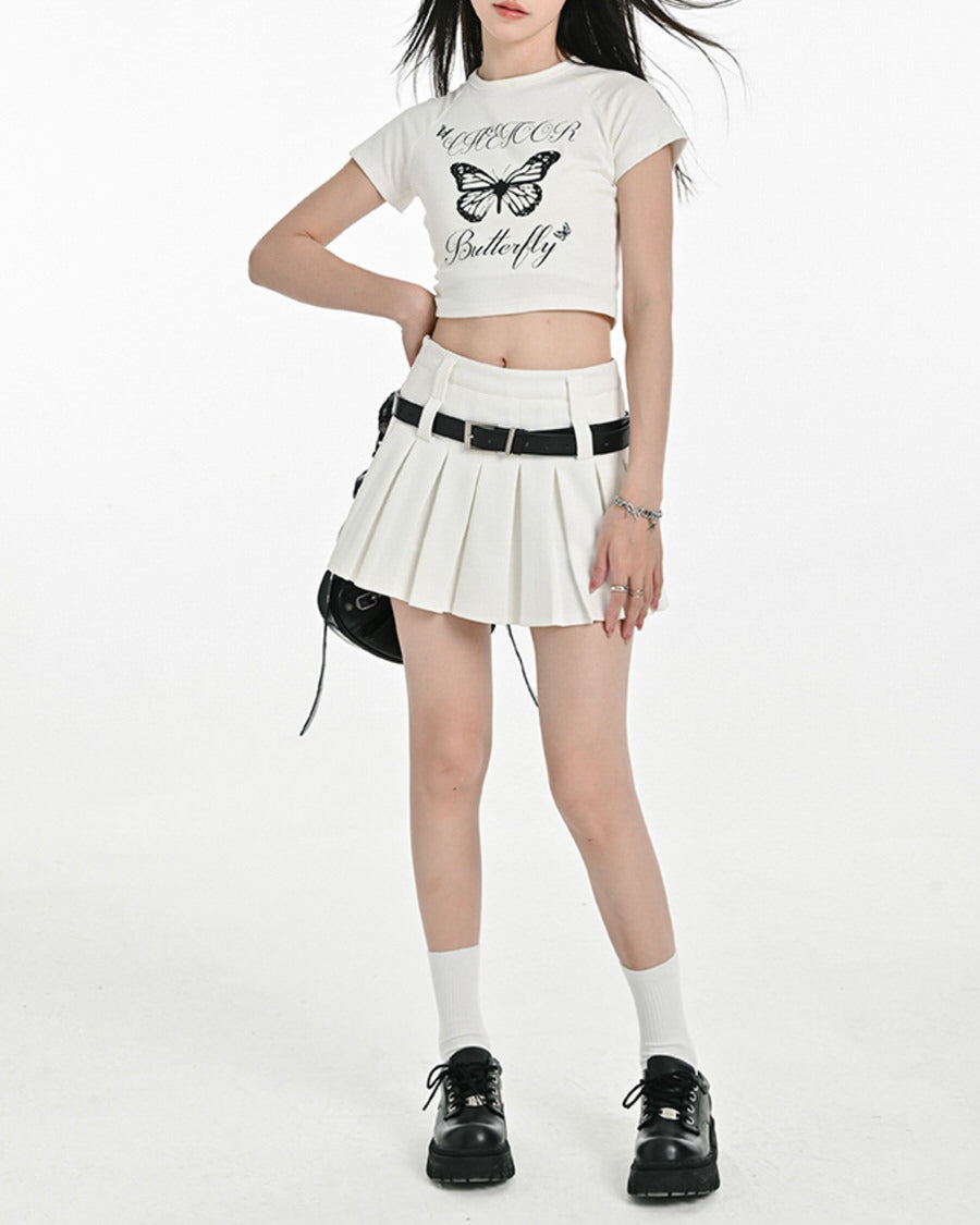 VILZSTUDIOS Stylish pleated mini skirt with dual-belt loops