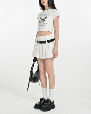 VILZSTUDIOS Stylish pleated mini skirt with dual-belt loops