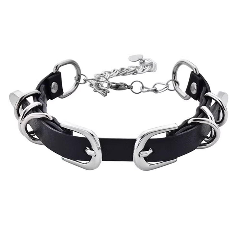 VILZSTUDIOS Stylish faux leather choker with double buckle design
