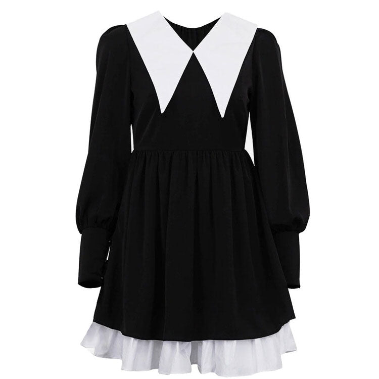 VILZSTUDIOS Stylish mini dress with contrast collar and long sleeves