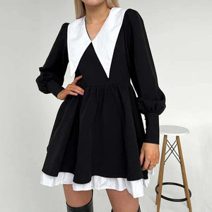 VILZSTUDIOS Stylish mini dress with contrast collar and long sleeves