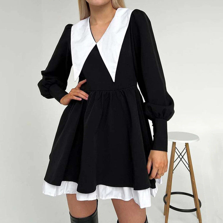 VILZSTUDIOS Stylish mini dress with contrast collar and long sleeves