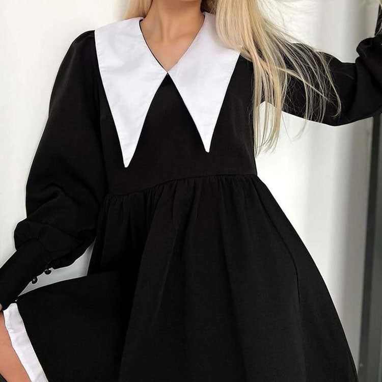 VILZSTUDIOS Stylish mini dress with contrast collar and long sleeves