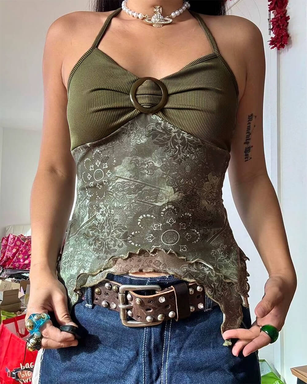 VILZSTUDIOS Chic floral lace halter top from VILZSTUDIOS