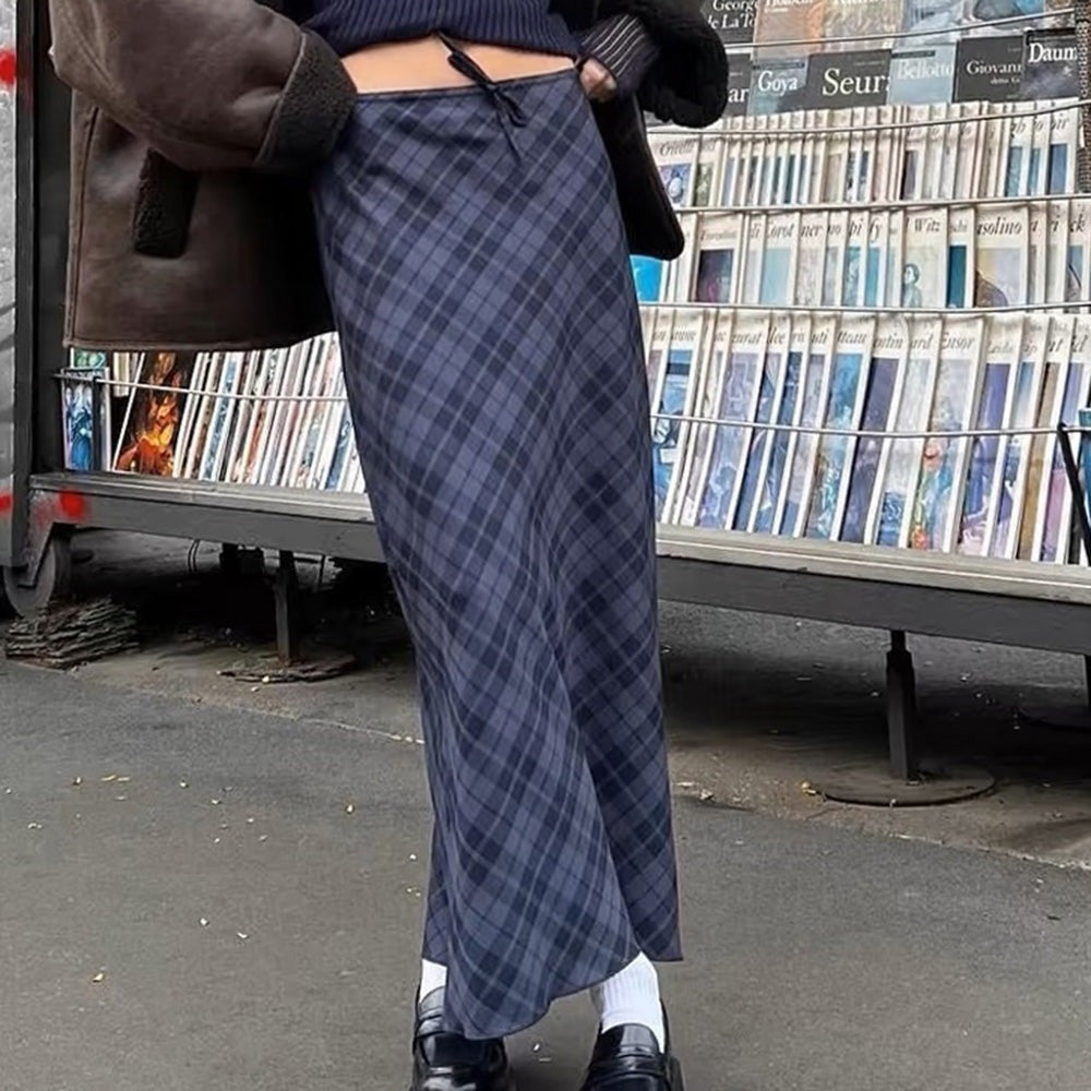 VILZSTUDIOS Stylish plaid maxi skirt for modern fashion