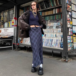 VILZSTUDIOS Stylish plaid maxi skirt for modern fashion