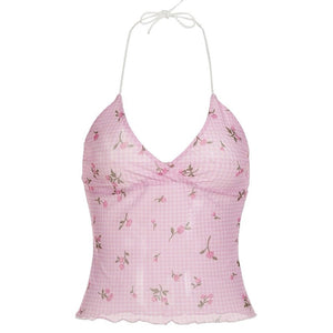VILZSTUDIOS Chic Y2K halter top with gingham design