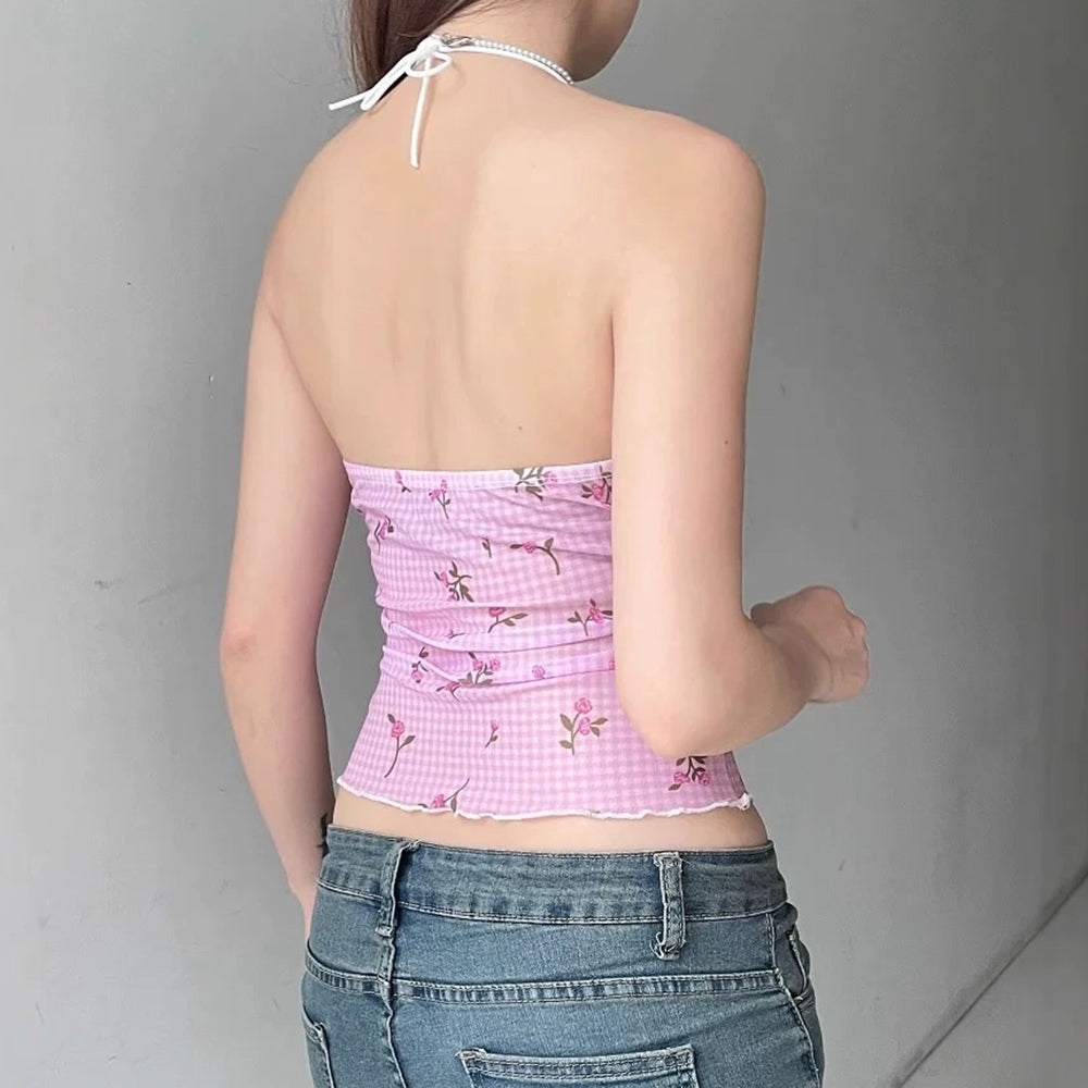 VILZSTUDIOS Chic Y2K halter top with gingham design
