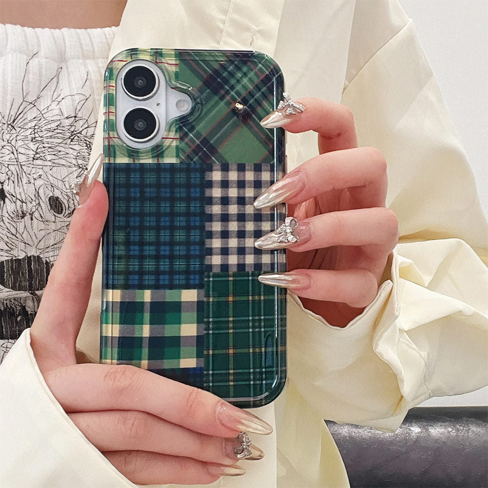 VILZSTUDIOS Stylish green patchwork phone case for iPhone