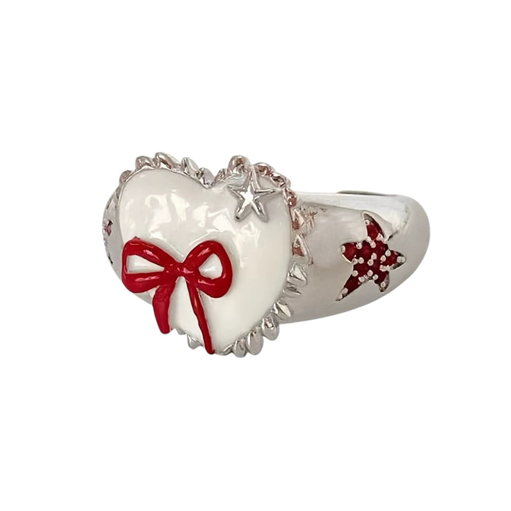 VILZSTUDIOS Elegant heart-shaped silver ring with bow and star details