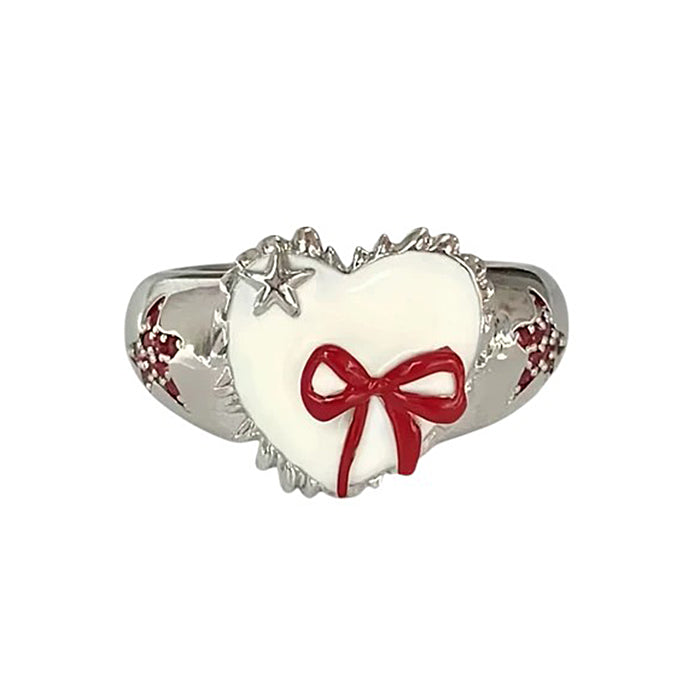 VILZSTUDIOS Elegant heart-shaped silver ring with bow and star details
