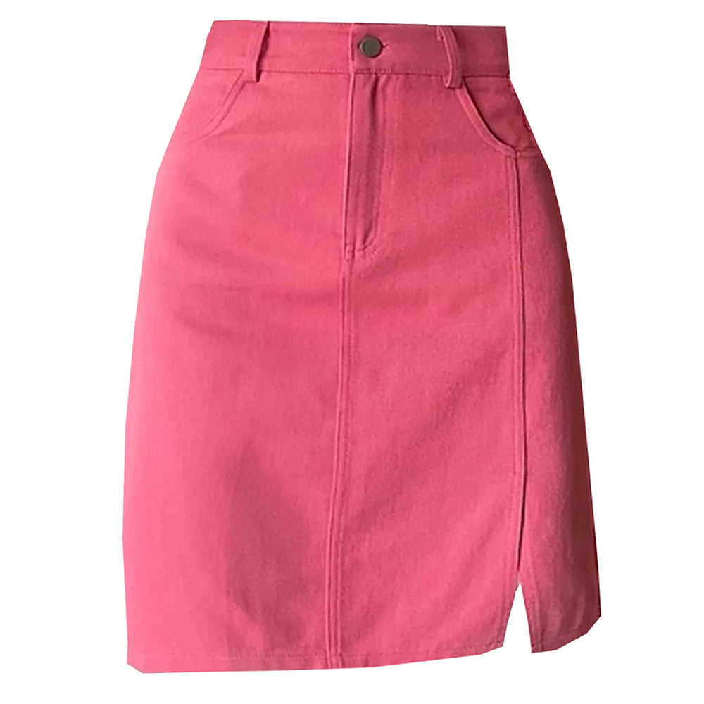 VILZSTUDIOS Chic high-waist denim skirt with front slit and pockets
