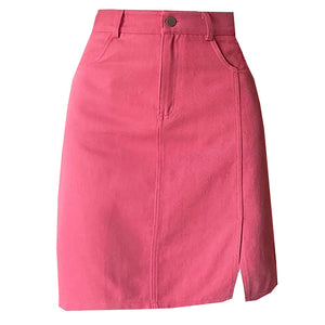 VILZSTUDIOS Chic high-waist denim skirt with front slit and pockets