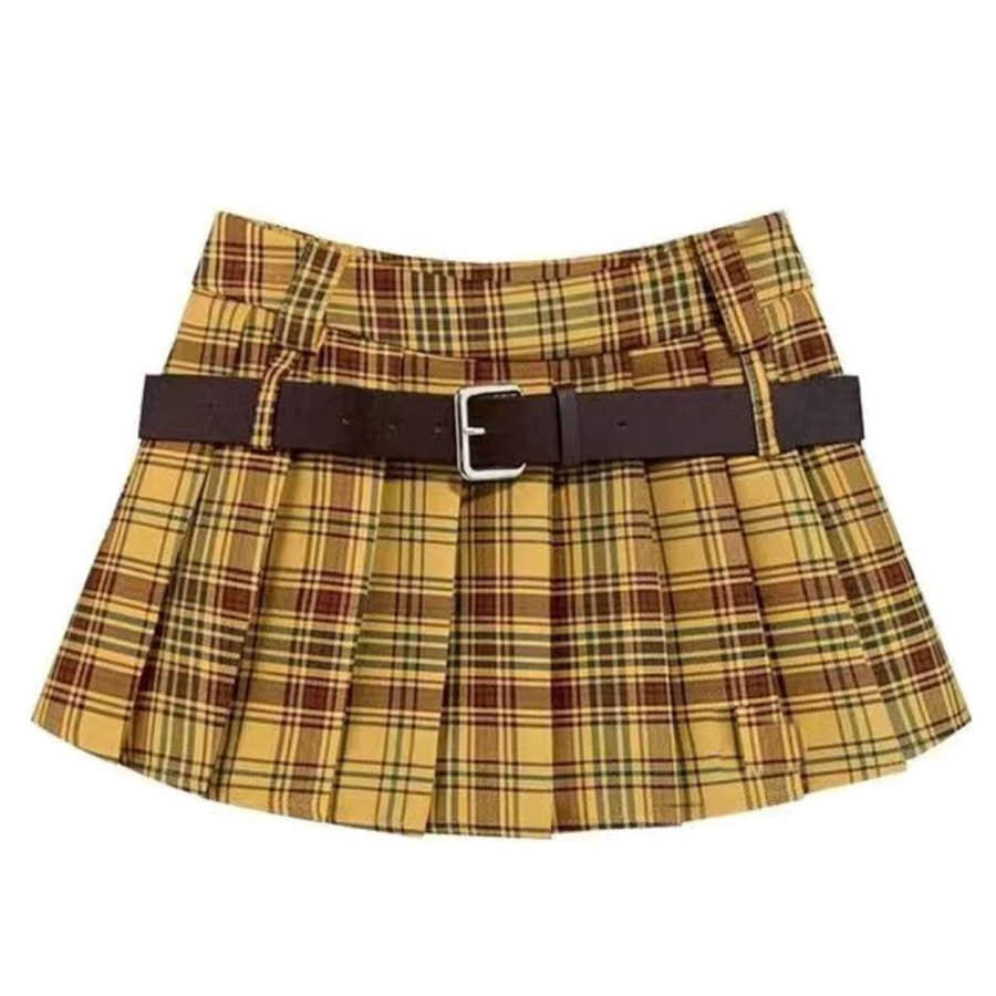 VILZSTUDIOS Stylish high-waisted plaid pleated skirt