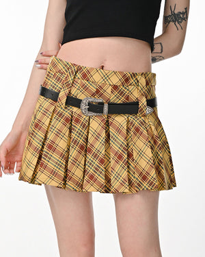 VILZSTUDIOS Stylish high-waisted plaid pleated skirt