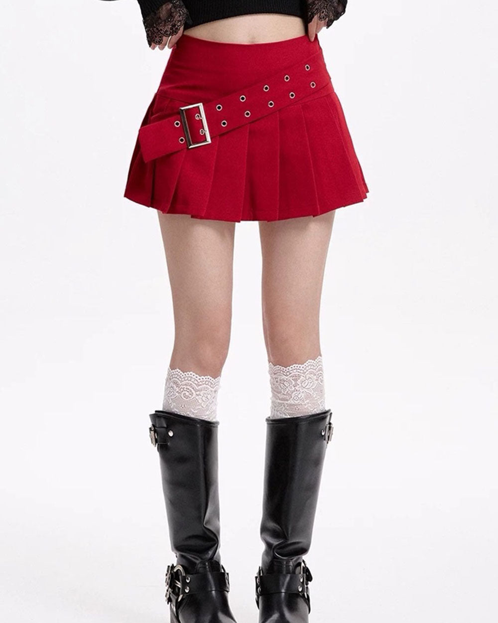 VILZSTUDIOS Chic pleated skirt with a high-waisted design and buckle belt