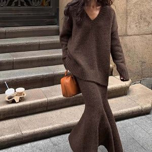 VILZSTUDIOS Stylish oversized knit sweater and flared skirt co-ord set