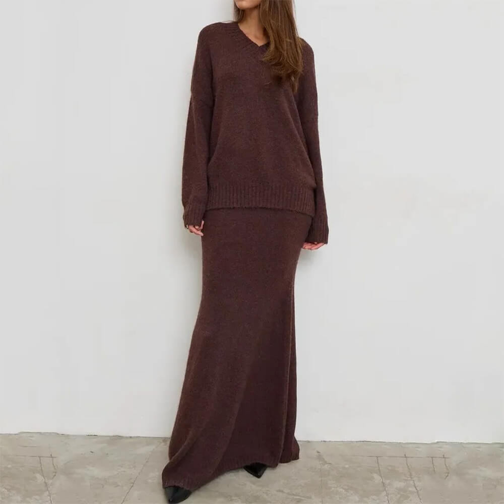 VILZSTUDIOS Stylish oversized knit sweater and flared skirt co-ord set