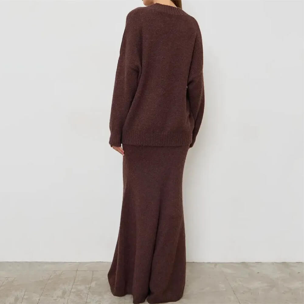 VILZSTUDIOS Stylish oversized knit sweater and flared skirt co-ord set