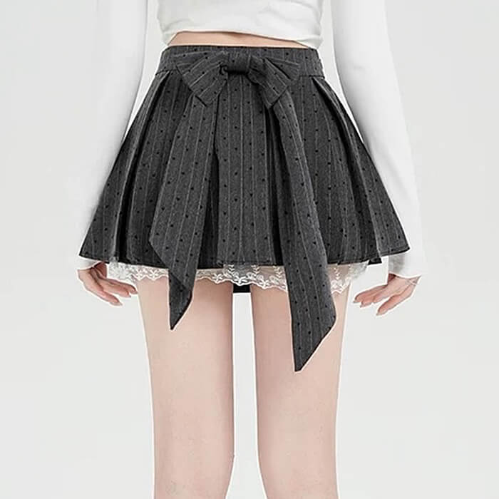 VILZSTUDIOS Chic Lace Bow Pleated Skirt product image