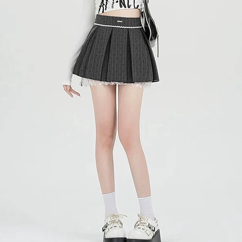 VILZSTUDIOS Chic Lace Bow Pleated Skirt product image
