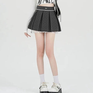VILZSTUDIOS Chic Lace Bow Pleated Skirt product image