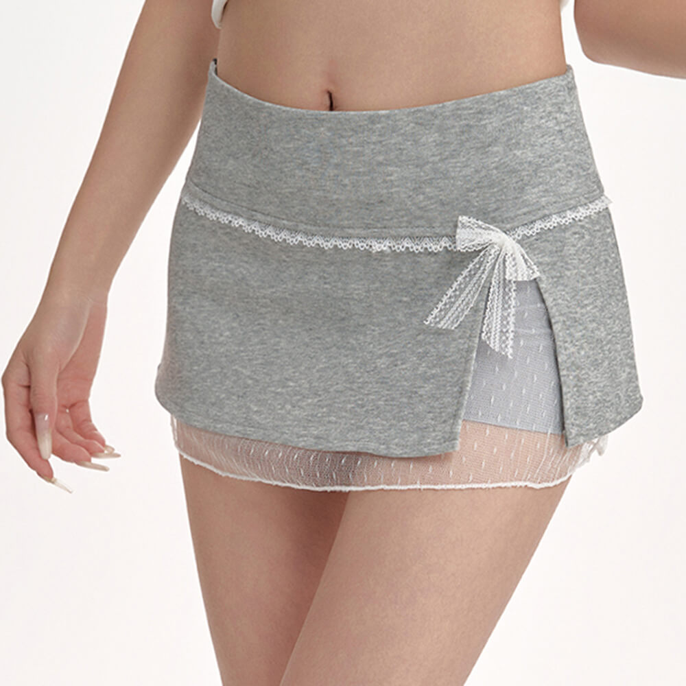 VILZSTUDIOS Lace bow skort with mesh underlayer