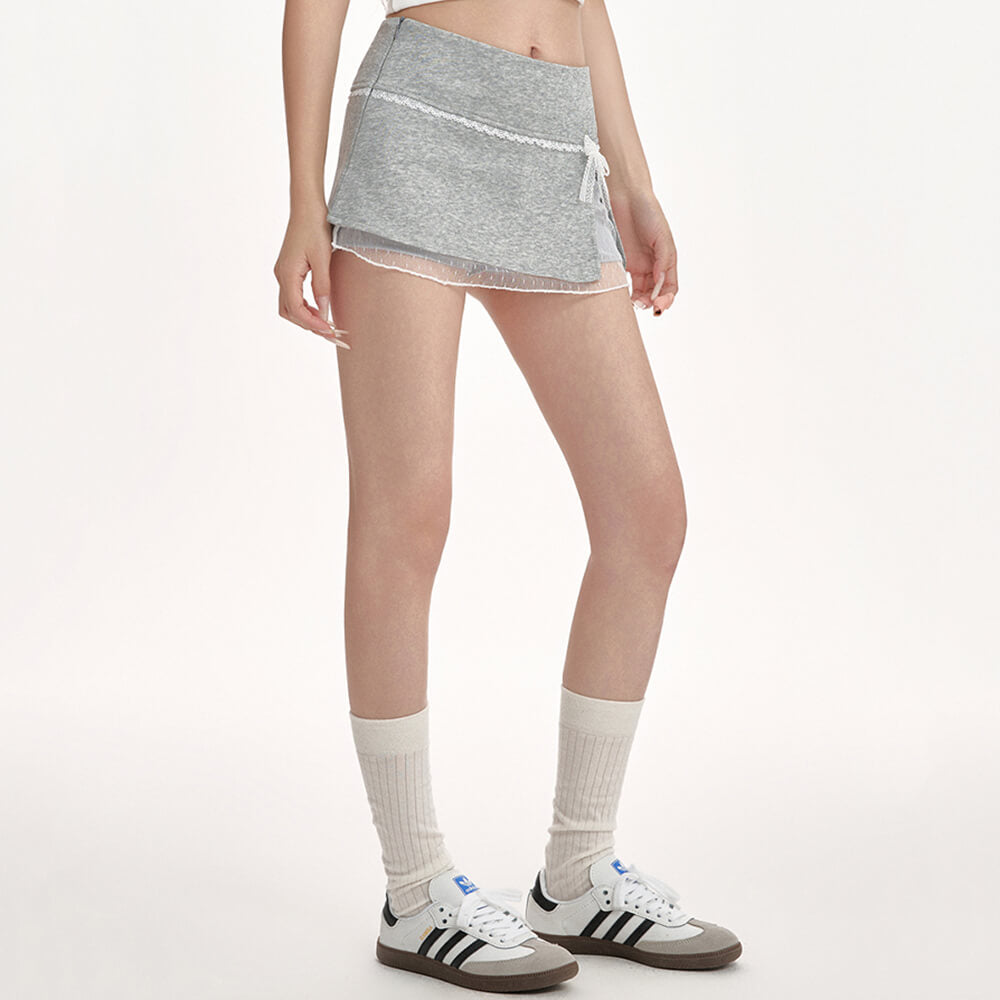 VILZSTUDIOS Lace bow skort with mesh underlayer