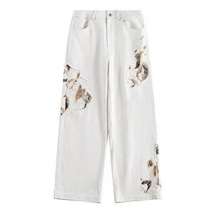 VILZSTUDIOS Stylish baggy jeans with lace detailing