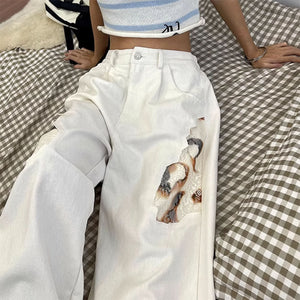 VILZSTUDIOS Stylish baggy jeans with lace detailing